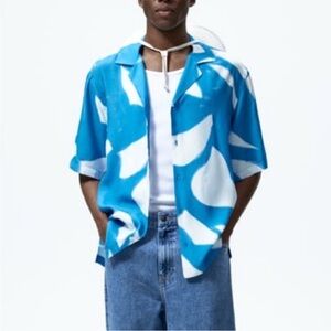 Zara Blue & White Abstract Button-Up Shirt